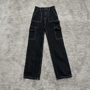 Social Tourist Jeans Womens 24 Black Carpenter Cargo Contrast Stitching Y2K